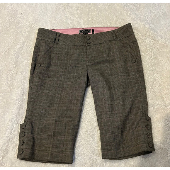 Guess Pants - Guess Bermuda Shorts Womens 31 Brown Plaid Stretch Low Rise Trouser Fit Dressy